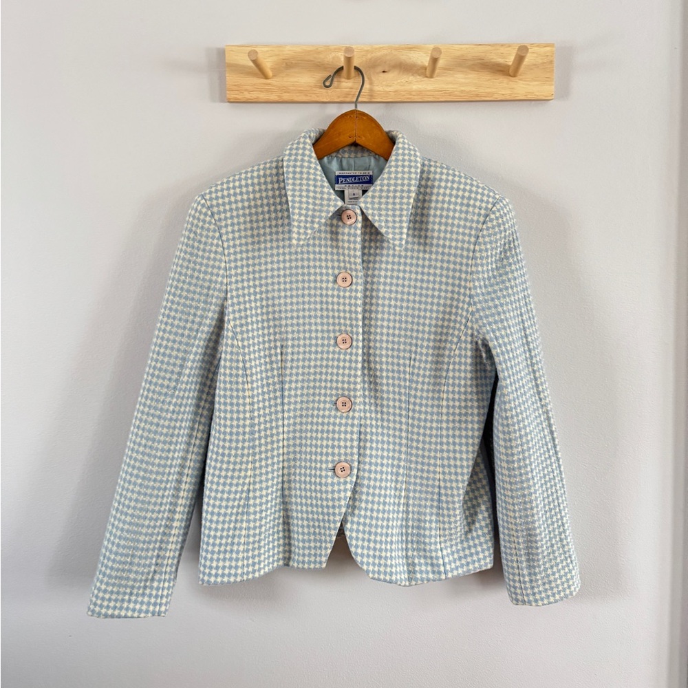 Vintage Pendleton Houndstooth Blazer - Blue and White Pastel